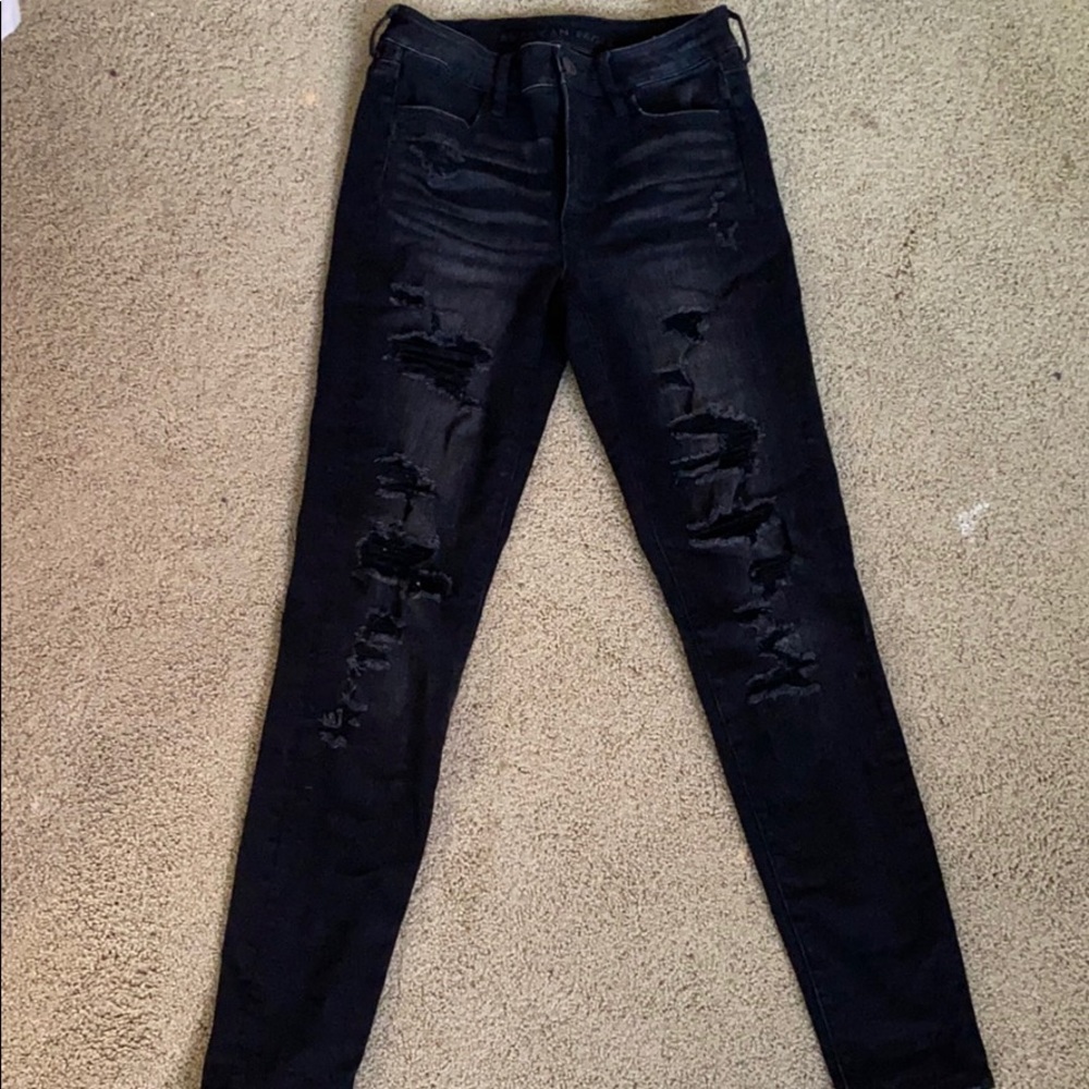 size 4, black ripped american eagle jeans